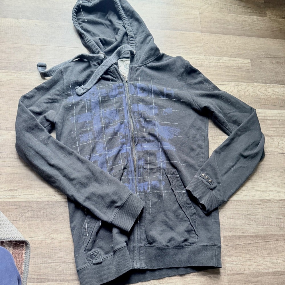 Jedidiah Stay Rooted Mens Full Zip Hoodie Black Blue Graphic Sweatshirt Large